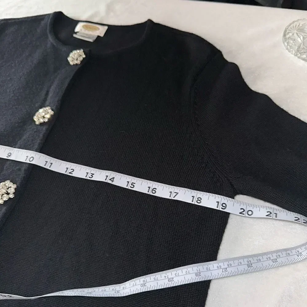 Vintage Talbots Merino Wool Sweater Cardigan w Rhinestone‎ Buttons Womens PL